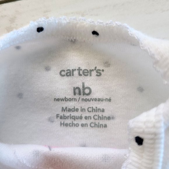 ♡ 5/$20- Carter's Girl's White Polka Dot Pink Bird Short Sleeve Bodysuit Newborn - Picture 3 of 6